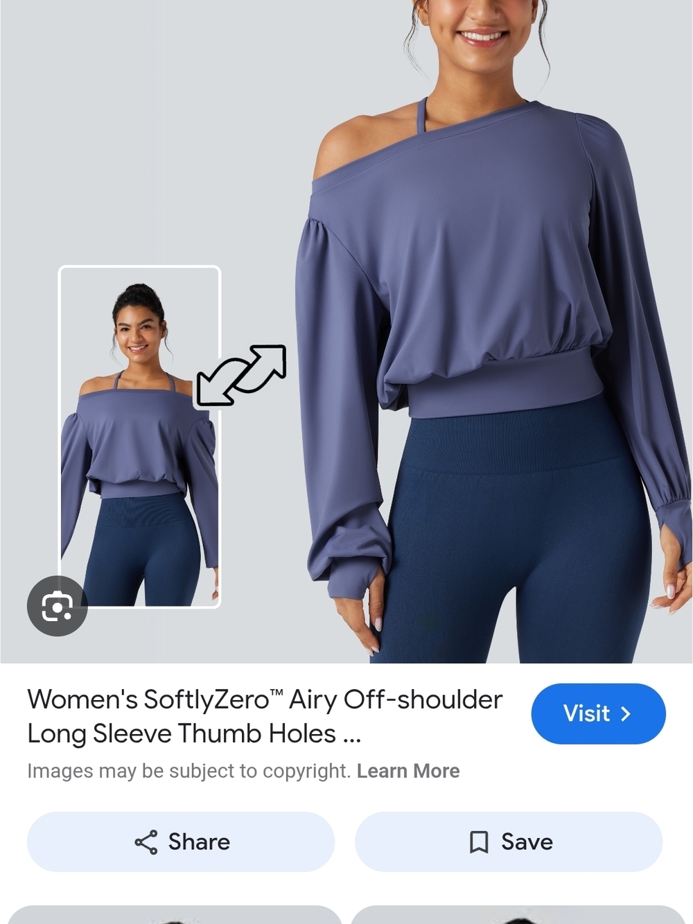 Halara Airy Off-Shoulder Long Sleeve Top in Dusty Blue Size Small Nwot